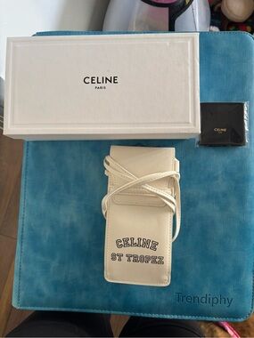 Celine White St Tropez Leather Crossbody Pouch / Sunglasses Case
